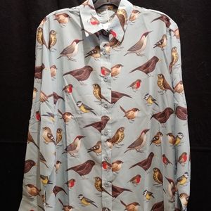 Button down bird print top